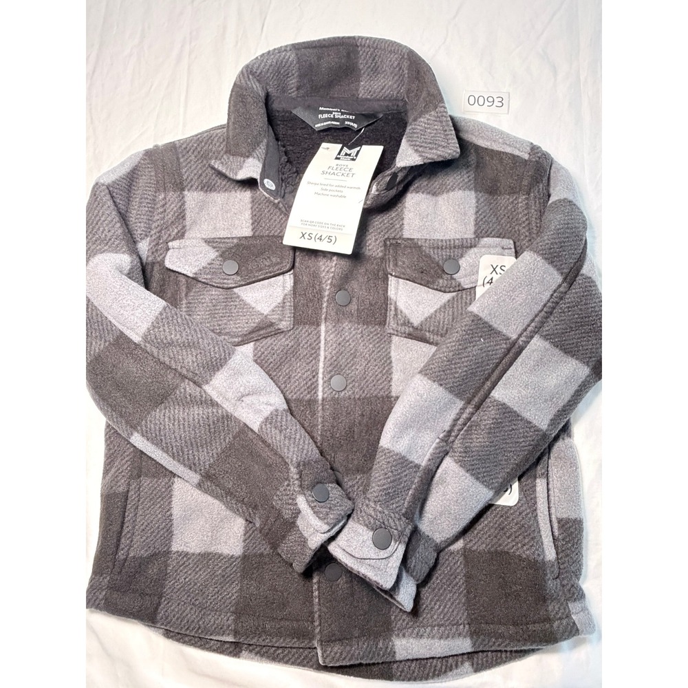 Member's Mark Boys Fleece Shacket Sherpa Lined Plaid Grey Charcoal XS 4/5 NWT